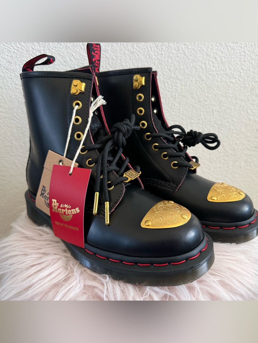 Dr. Doc Martens 1460 Year of the Dragon Leather Lace Up Boots Shoes M4 W 5